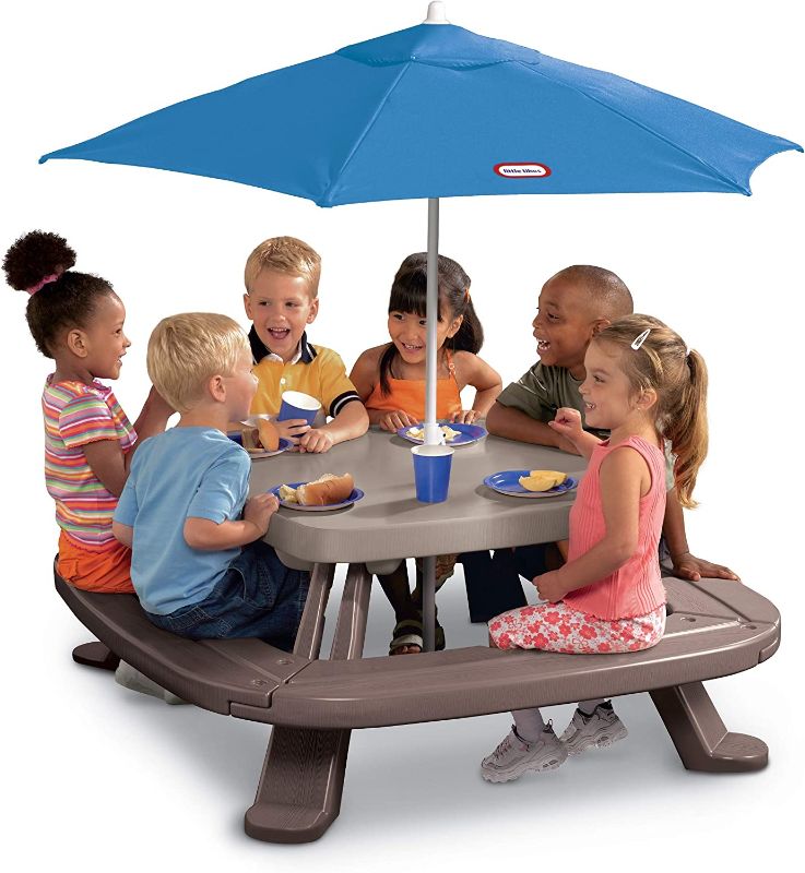 Photo 1 of Little Tikes Fold 'n Store Picnic Table with Market Umbrella, Brown (632433M)
