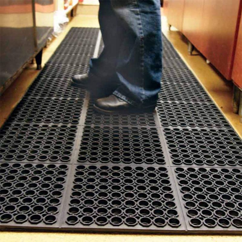 Photo 1 of 35'' x 83'' Rubber Kitchen Mat Anti-Fatigue Drainage Rubber Mat Non-Slip Bar Drainage Utility Floor Mat Heavy Duty Wet Area Doormat for Restaurant Industrial Garden Use, Black