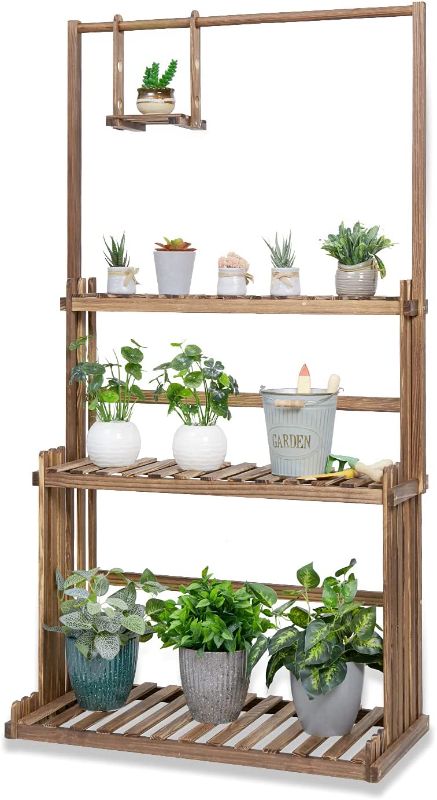 Photo 1 of 3 Tier Wood Plant Stand, 57 inches Tall Ladder Holder Flower Pot Planter Rack Hanging Succulent Baskets for Garden Patio
