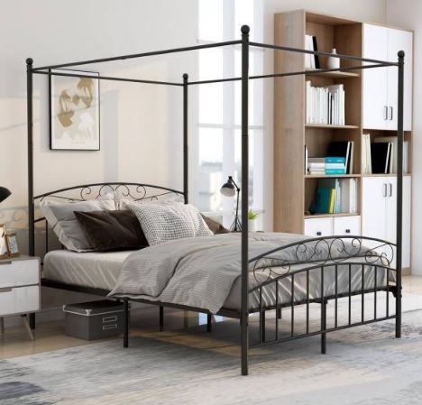 Photo 1 of Black Full Metal Canopy Platform Bed Frame, Noiseless, No Box Spring Required, Easy to Assemble QUEEN SIZE
