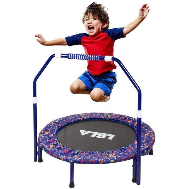 Photo 1 of 36-Inch Kids Trampoline Little Trampoline with Adjustable Handrail and Safety Padded Cover Mini Foldable Bungee Rebounder Trampoline Indoor/Outdoor
