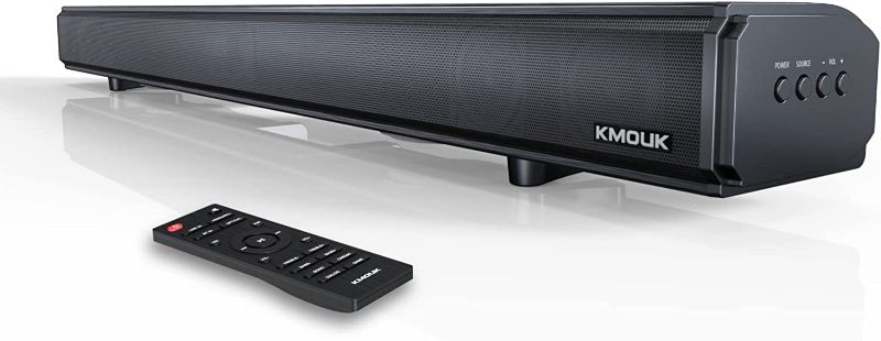 Photo 1 of Sound Bars for TV, KMOUK Sound Bar with Built-in Dual Subwoofers, Soundbar with 6 Speakers, 4 Equalizer Mode Bluetooth 5.0, HDMI ARC/Optical/AUX Connection, 100W Soundbar 2.1 with Bass
