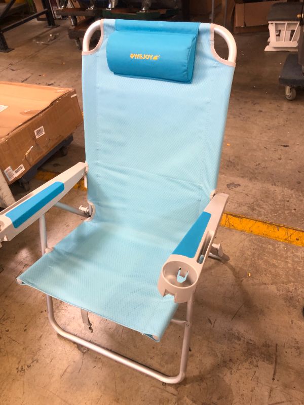 Photo 4 of #WEJOY 17 in Oversized Beach Chair, 5 Adjustable Reclining Folding Backpack Beach Chairs for Adult, High Back Seat Chair with Bottle Opener,Handle Strap,Phone&Cup Holder for Camping Sand,300 Lbs---NO BOX---
