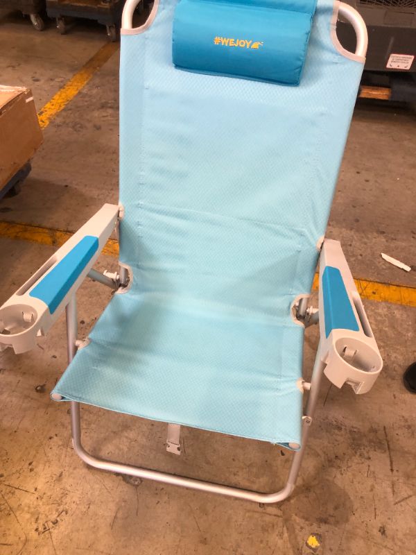 Photo 2 of #WEJOY 17 in Oversized Beach Chair, 5 Adjustable Reclining Folding Backpack Beach Chairs for Adult, High Back Seat Chair with Bottle Opener,Handle Strap,Phone&Cup Holder for Camping Sand,300 Lbs---NO BOX---
