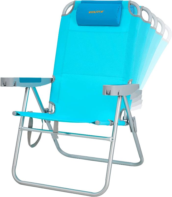 Photo 1 of #WEJOY 17 in Oversized Beach Chair, 5 Adjustable Reclining Folding Backpack Beach Chairs for Adult, High Back Seat Chair with Bottle Opener,Handle Strap,Phone&Cup Holder for Camping Sand,300 Lbs---NO BOX---
