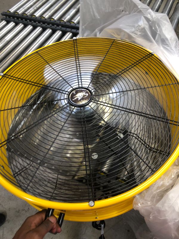 Photo 1 of Simple Deluxe HIFANXDRUM24 24 Inch Heavy Duty Metal Industrial Drum Fan, 3 Speed Air Circulation for Warehouse, Greenhouse, Workshop, Patio, Factory and Basement - High Velocity , Yellow--MISSING SOME HARDWARE---
