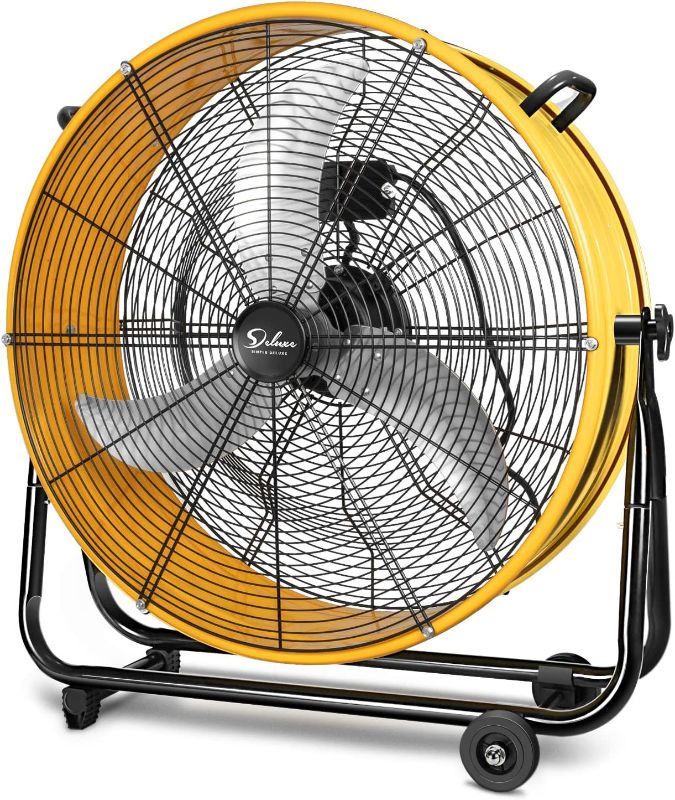 Photo 1 of Simple Deluxe HIFANXDRUM24 24 Inch Heavy Duty Metal Industrial Drum Fan, 3 Speed Air Circulation for Warehouse, Greenhouse, Workshop, Patio, Factory and Basement - High Velocity , Yellow--MISSING SOME HARDWARE---
