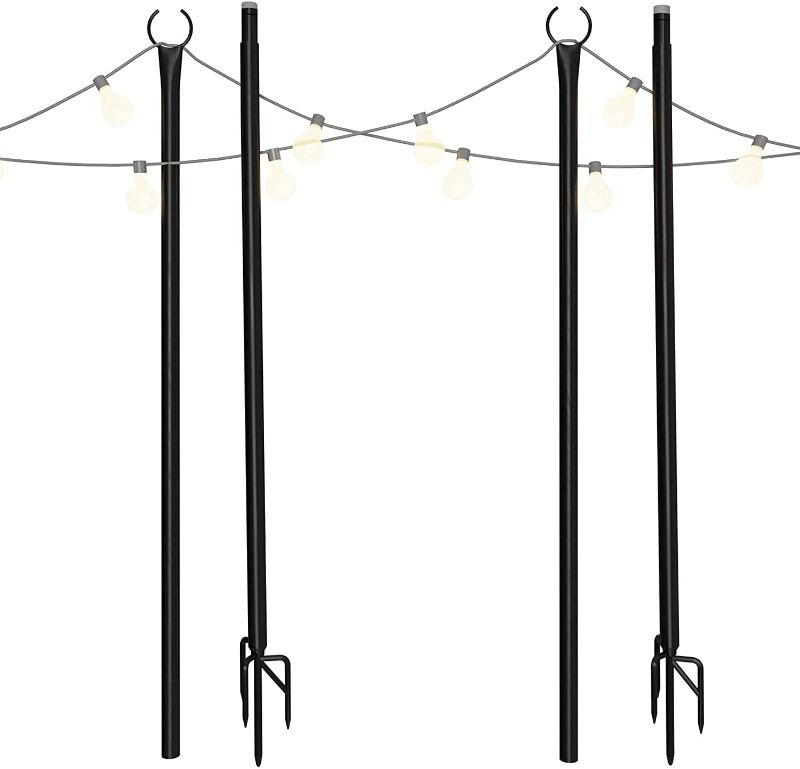 Photo 1 of Holiday Styling String Light Pole - Outdoor Metal Poles with Hooks for Hanging String Lights - Garden, Backyard, Patio Lighting Stand for Parties, Wedding---OPENED BOX---
