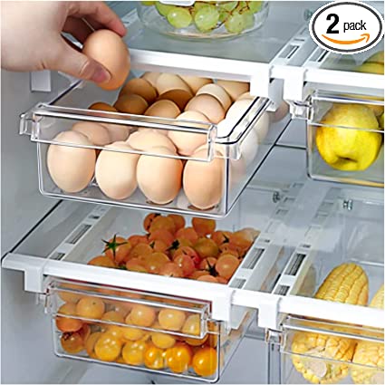 Photo 1 of 2 PACK Fridge Drawer Organizer, Refrigerator Organizer Bins,Egg Holder for Refrigerator,Fridge Organizers and Storage Clear Shelf Organizer Storage Box for Egg Fruits Vegetable