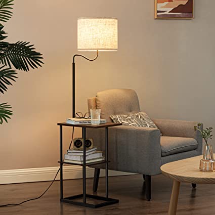 Photo 1 of Modern Standing Floor Lamp Reading Tall Storage End Table Drum Shade Living Room