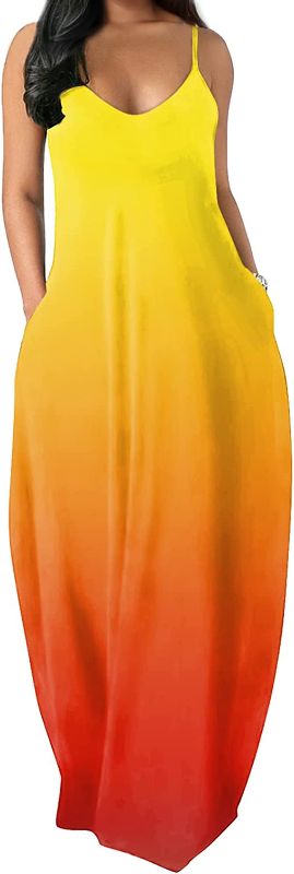 Photo 1 of OFEEFAN Womens Summer Dress V Neck Long Maxi Dresses for Women Yellow XL