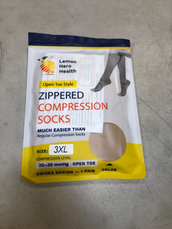 Photo 2 of Lemon Hero Zipper Compression Socks 20-30mmHg Open Toe with Zip Guard Skin Protection - Medical Zippered Compression Socks for Men & Women - 3XL, Beige 3X-Large (1 Pair) Beige