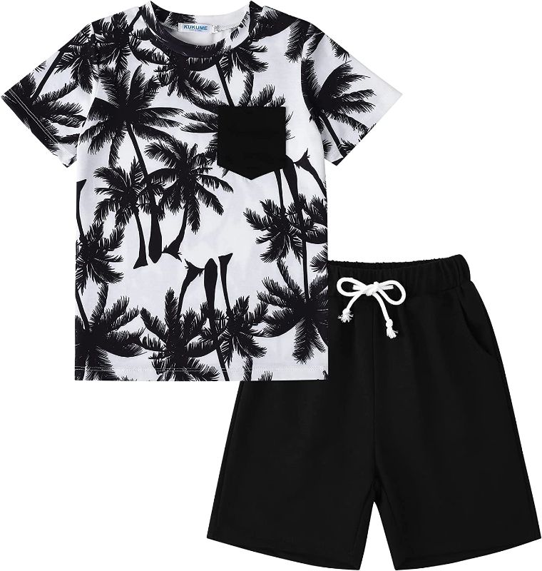 Photo 1 of Boy Shorts Sets Hawaiian Outfit Kid Leaves Floral Short Sleeve Shirt Top+shorts Suits 4/6