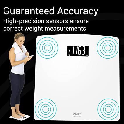 Photo 1 of Vive Precision Smart Digital Weight Scale - Accurate Bathroom Electronic Body Measuring - Heavy Duty Wireless Home, Bath Device - Weigh in Pounds, Kilograms, Stones (White)