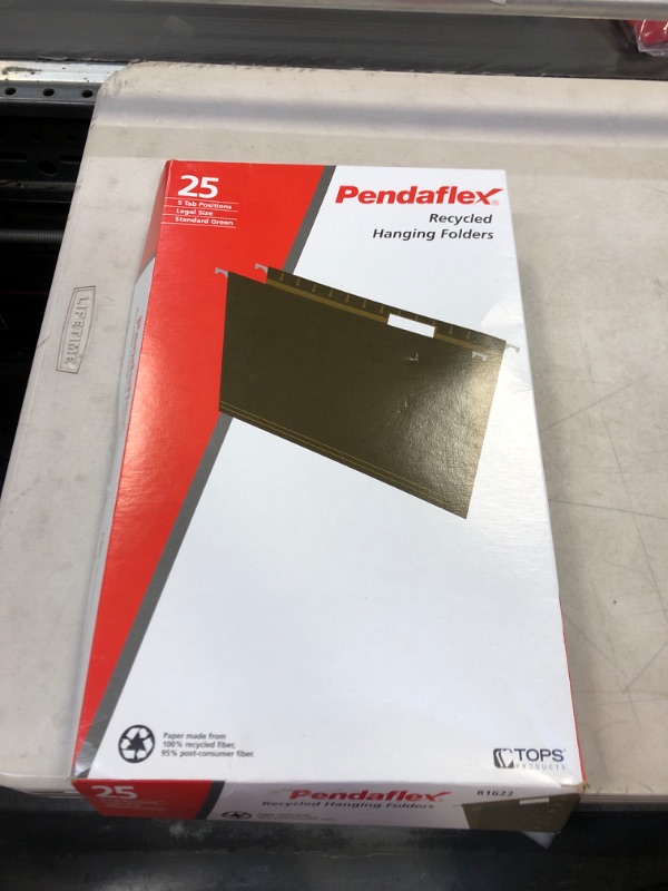 Photo 3 of Pendaflex Recycled Hanging Folders, Legal Size, Standard Green, 1/5 Cut, 25/BX (81622) Legal 1/5 Cut Folders