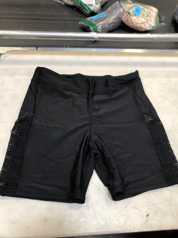 Photo 2 of ALove Womens Hollow Out Swim Shorts High Waisted Long Swim Shorts Black Swim Capri Pants SIZE XL