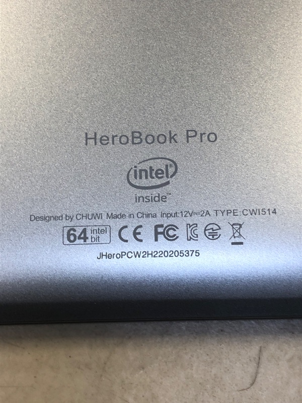 Photo 8 of CHUWI Herobook Pro Laptop, 14.1" Ultrabook Intel Geminil Lake N4000, 1920 1080 IPS Display, 8GB RAM 256GB SSD, Windows 10 OS, 4K Video Playback, 2.4Ghz WiFi, USB3.0 & Supports 1T M.2 SSD (LAPTOP IS LOCK, UNABLE TO TEST FULLY) (USED)