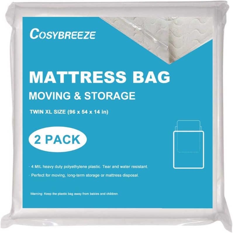 Photo 1 of [2-Pack] Mattress Bag for Moving, Mattress Storage Bag, 4 Mil Twin XL Size, Super Thick - Heavy Duty, Protecting Mattress Long-Term Storage and Disposal - 54 x 96 Inch
