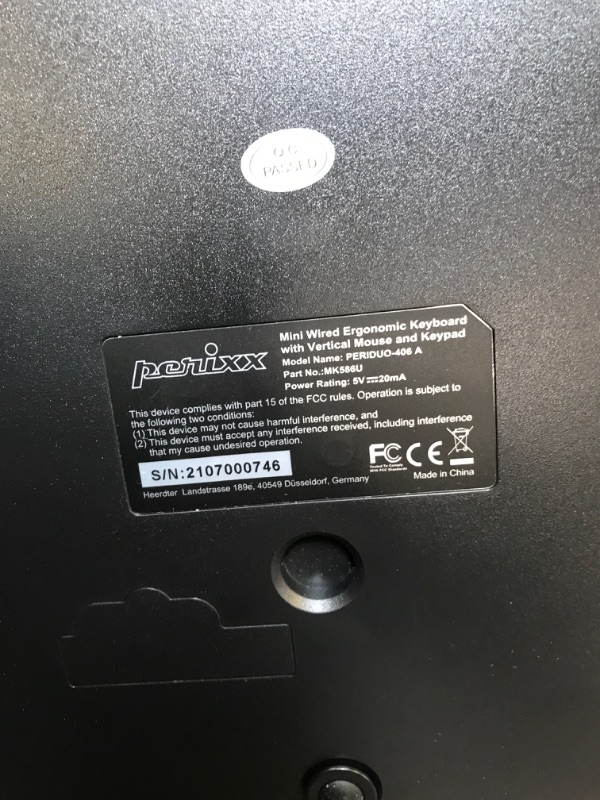 Photo 4 of Perixx PERIDUO-406A, 3-in-1 Wired Compact Ergonomic Keyboard with Vertical Mouse and Numeric Keypad - Adjustable Palm Rest - Tilt Wheel - Membrane Low Profile Keys - US English Layout Wired 3-in-1 Combo