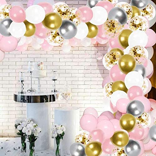 Photo 1 of LOVESTOWN Pink Balloons Garland Arch Kit, 120 Pcs White Pink Gold Latex Balloons Baby Shower Balloons for Girl Wedding Party Balloon Decorations
