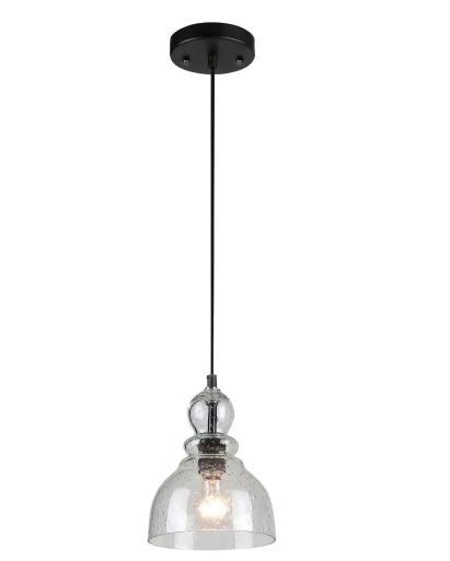 Photo 1 of 1-Light Oil Rubbed Bronze Adjustable Mini Pendant with Hand-Blown Clear Seeded Glass
