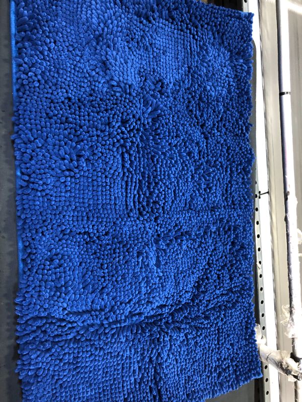 Photo 2 of Bath Mat Bathroom Rug Non Slip Absorbent and Soft Floor Mats Washable Chenille for Bathtub Toilet Shower Room Entryway,34"x20"Navy Blue
