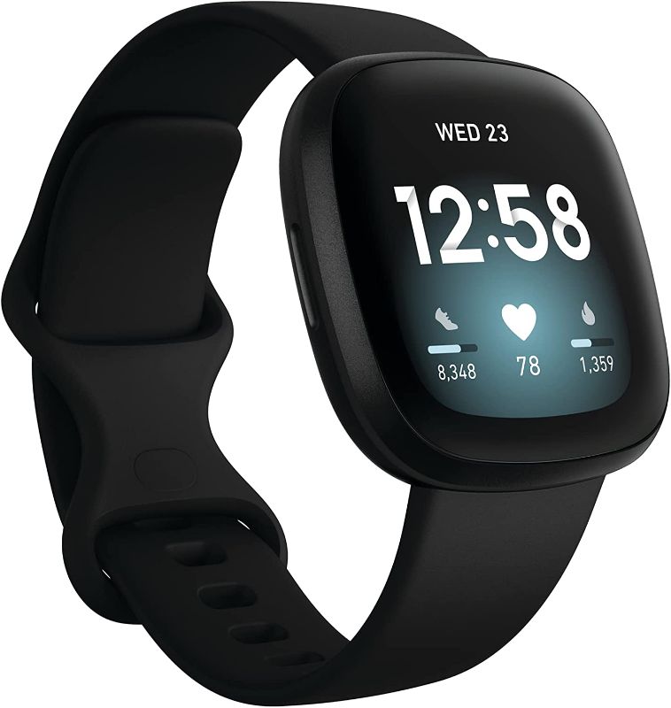 Photo 1 of Fitbit Versa 3 Health & Fitness Smartwatch with GPS, 24/7 Heart Rate, Alexa Built-in, 6+ Days Battery, Black/Black, One Size (S & L Bands Included)
