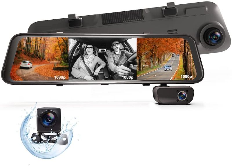 Photo 1 of REXING M3 3 Channel Mirrored Dash Cam w/ GPS, 12” IPS Touch Screen, 1080p Front +1080p Cabin +1080p Rear Recording, Parking Monitor, Night Vision, Stream Media, Auto-Backup Camera for Car, Truck, Taxi
