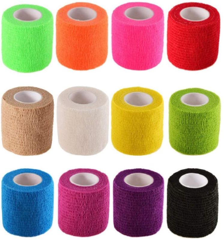 Photo 1 of B&S FEEL Self-Adhesive Elastic Wrap Bandage Tape(2 Inches x 5 Yards, Pack of 12) (Assorted Color)
