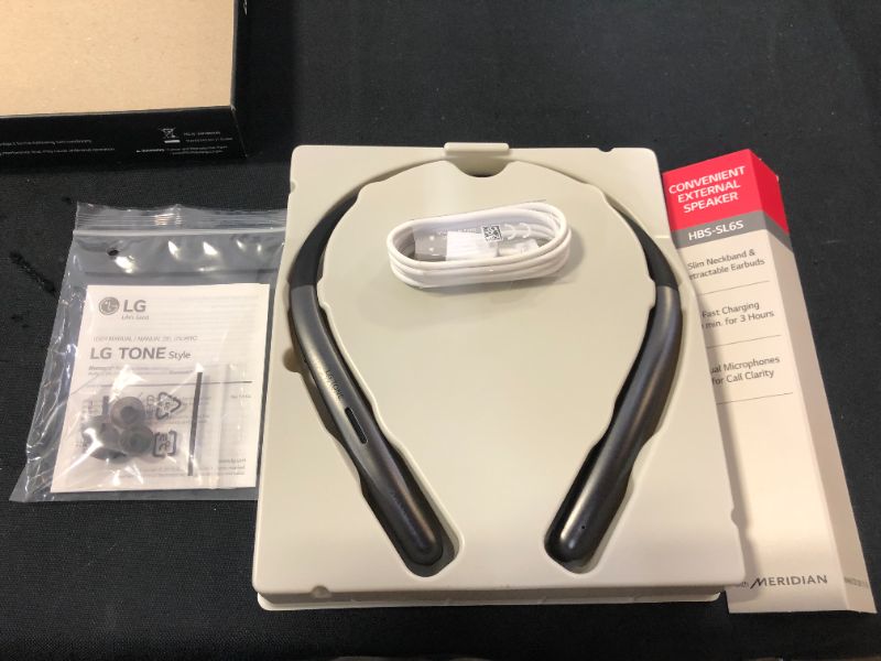 Photo 2 of LG Tone Style HBS-SL6S Bluetooth Wireless Stereo Neckband Earbuds Tuned by Meridian Audio, Black
