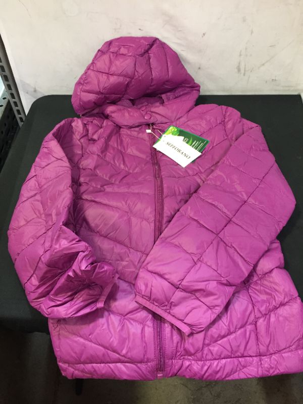 Photo 2 of SEFFORANO Women's Down Jacket Packable Outerwear Water Resistant Lightweight Winter Coat with Hood, Purple, Medium