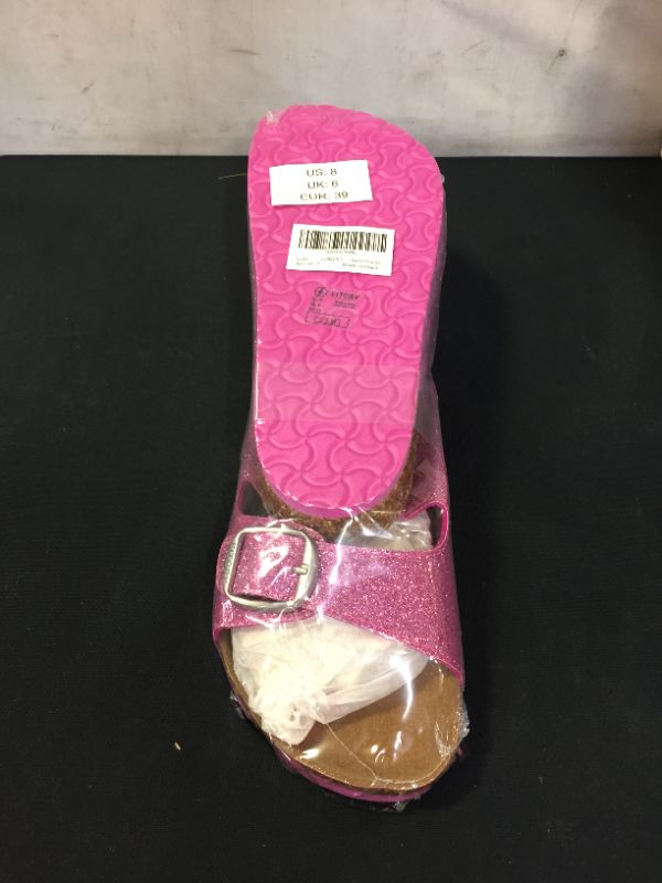 Photo 2 of Women Slides Sandals, Ladies Slipper Cork Footbed with Adjustable Straps Size 8, GLITTER PINK (FACTORY SEALED)