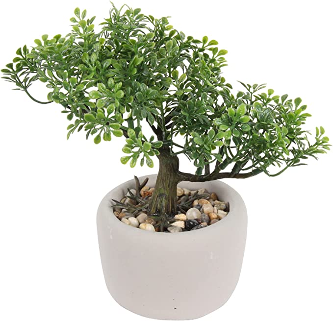 Photo 1 of F&D Home 7.48-Inch Fake Bonsai Tree Potted,Artificial Bonsai Tree with Cement Pot, Home and Office Decor, Table, Desk, Gift
