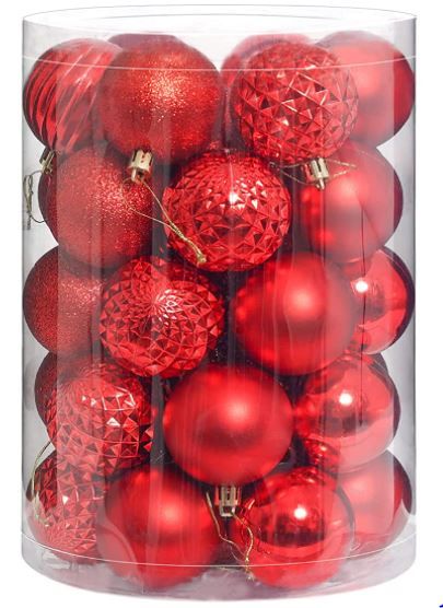 Photo 1 of Christmas Balls Ornaments, Xmas Tree Decorations, Shatterproof Christmas Tree Balls, Xmas Tree Hanging Balls for Holiday Party, 34ct Assorted Baubles Colored Christmas Balls (Red, 2.36"(6 cm), 34ct)
