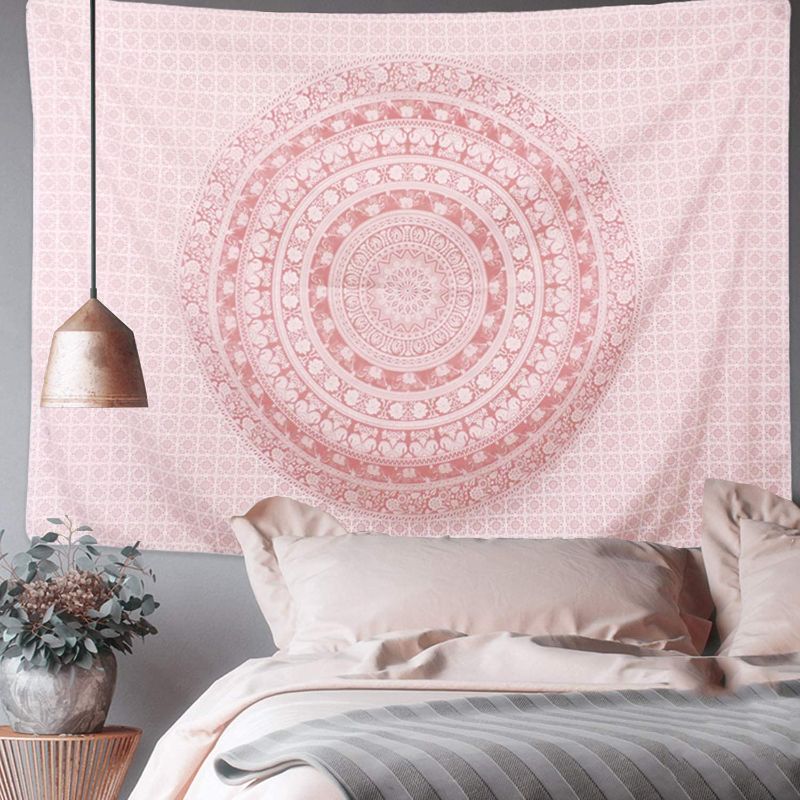 Photo 1 of Pink Mandala Tapestry Rose Gold Tapestry Wall Hanging Ombre Mandala Tapestry Hippie Bohemian Wall Tapestry Psychedelic Tapestries Large Indian Mandala Tapestries for Bedroom Dorm Decor
