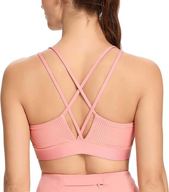 Photo 2 of Taze'ne Sports Bra for Women, Criss-Cross Back Strappy Longline Yoga Bra, Medium Support Wireless Crop Top Workout Tank, MAUVE, 2XL