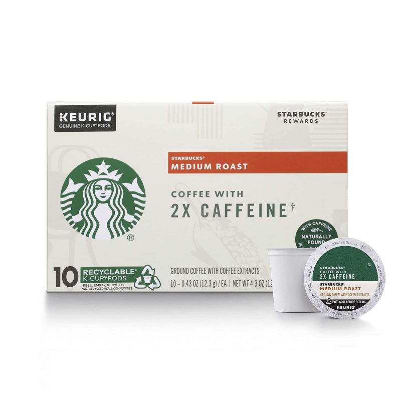 Photo 1 of "Starbucks Medium Roast Coffee K-Cups with 2X Caffeine | Coffee Pods for Keurig Brewers | 6 Boxes (60 Pods) " best by 06.28.2022