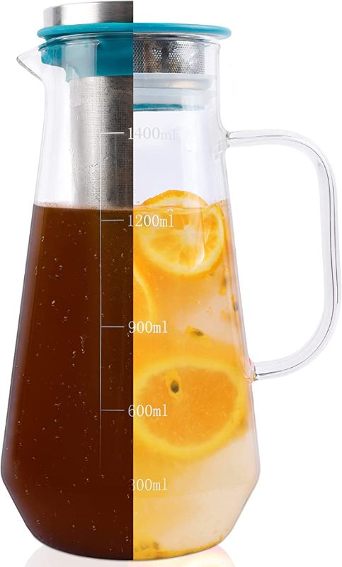 Photo 1 of 1.4L Cold Brew Coffee Maker with Removable Filter Stainless Steel Iced Fruit Tea Infuser with Glass Carafe and Lids
