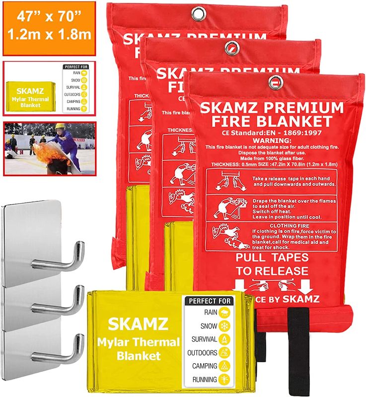 Photo 1 of 
Fire Blanket for Kitchen Home, Fiberglass 1.2x1.8Metre-Pack of 3,Flame Retardant Fire Emergency Fire Extinguisher Fire Suppression Fire Safety Blanket