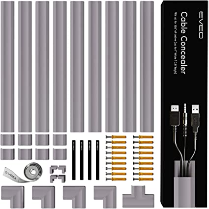 Photo 2 of 153” Cable Concealer - Cord Cover Wall - Paintable Cord Hider , Wire hiders for TV on Wall - Cable Management Cord Hider Wall Including Connectors & Adhesive Strips Cable Raceway -GRAY
