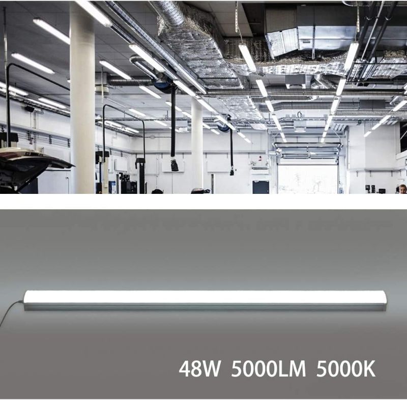 Photo 1 of 4 Foot LED Light Fixtures, Flush Mount LED Shop Lights 4FT, Linkable 48W 5000Lumens 5000K, LED Wraparound Garage Shop Lighting, Hardwired Ceiling for Workbench Workshop Basement