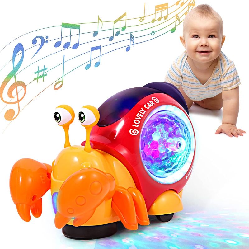 Photo 1 of Crawling Crab Baby Toy, Walking Tummy Time Crab Toy for Babies Early Learning Educational Toys, Interactive Musical Light up Crawling Toys Moving Toddler Toys for Kids Infants, Birthday Gift (Orange)
