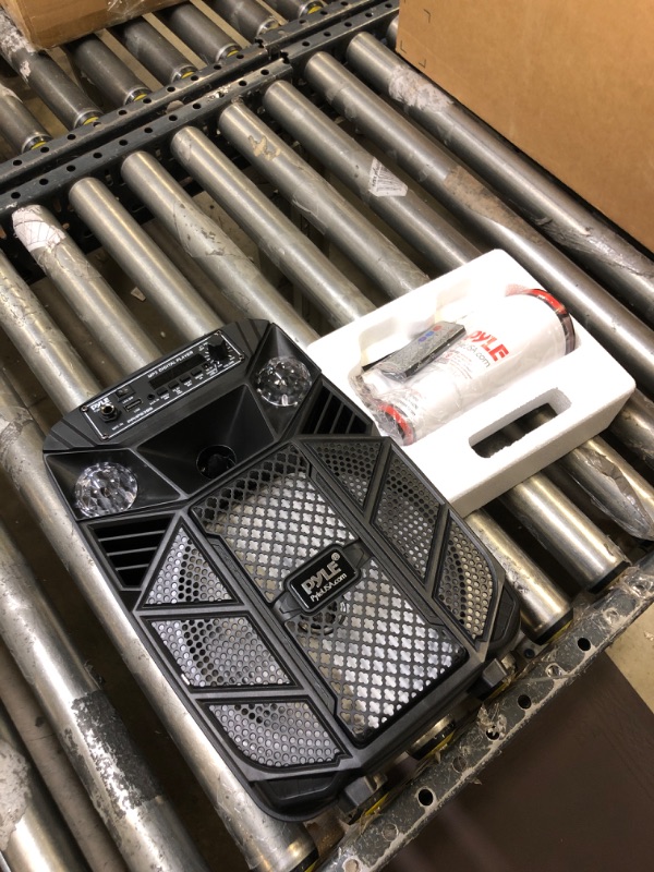 Photo 1 of Portable Bluetooth PA Speaker System - 300W Rechargeable Outdoor Bluetooth Speaker Portable PA System w/ 8” Subwoofer 1” Tweeter, Microphone in, MP3/USB, Radio, Remote - Pyle PPHP838B, Black