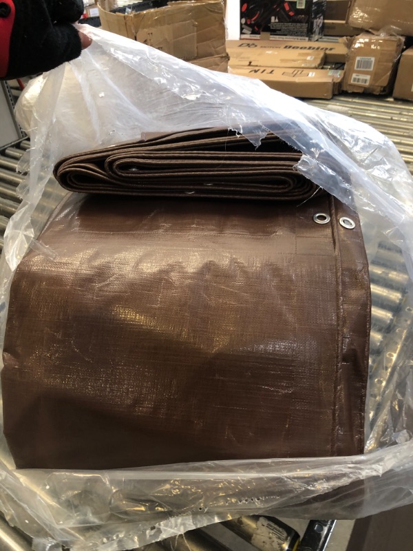 Photo 3 of 30' x 50' Super Heavy Duty 16 Mil Brown Poly Tarp Cover - Thick Waterproof, UV Resistant, Rip and Tear Proof Tarpaulin with Grommets and Reinforced Edges - by Xpose Safety