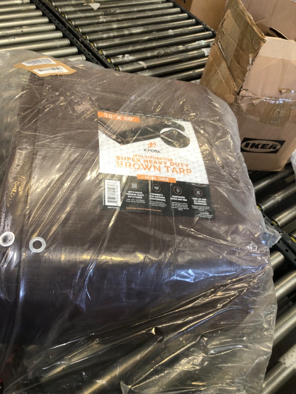 Photo 4 of 30' x 50' Super Heavy Duty 16 Mil Brown Poly Tarp Cover - Thick Waterproof, UV Resistant, Rip and Tear Proof Tarpaulin with Grommets and Reinforced Edges - by Xpose Safety