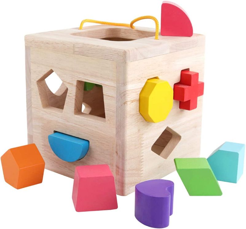 Photo 1 of GEMEM Shape Sorter Toy My First Wooden 12 Building Blocks Geometry Learning Matching Sorting Gifts Didactic Classic Toys for Toddlers Baby Kids 2 3 Years Old
