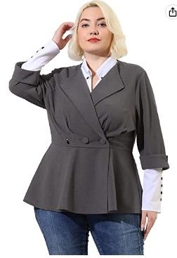 Photo 1 of Agnes Orinda Women's Plus Size Blazers Ruffle V Neck Button Ruched Casual Peplum Blazer 2X