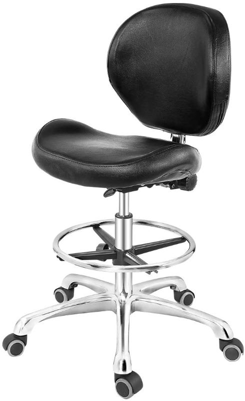 Photo 1 of Grace & Grace Rolling Drafting Chair Height Adjustable Stool with Backrest and Footrest for Computer,Studio,Workshop,Classroom, Lab, Counter, Home Office, Work from Home Chair, Home Desk Chair (Black)
