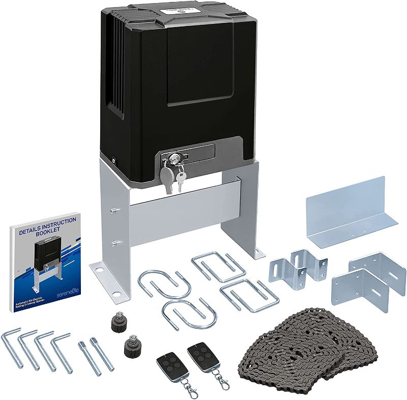 Photo 1 of Serene Life Automatic Kit-Electric Rolling Driveway Opener w/Complete Hardware Security System, 2 Remotes, Auto-Close, for Sliding Gate Up to 26 Ft/1,322 Lb-SereneLife SLGATEOP, Standard
