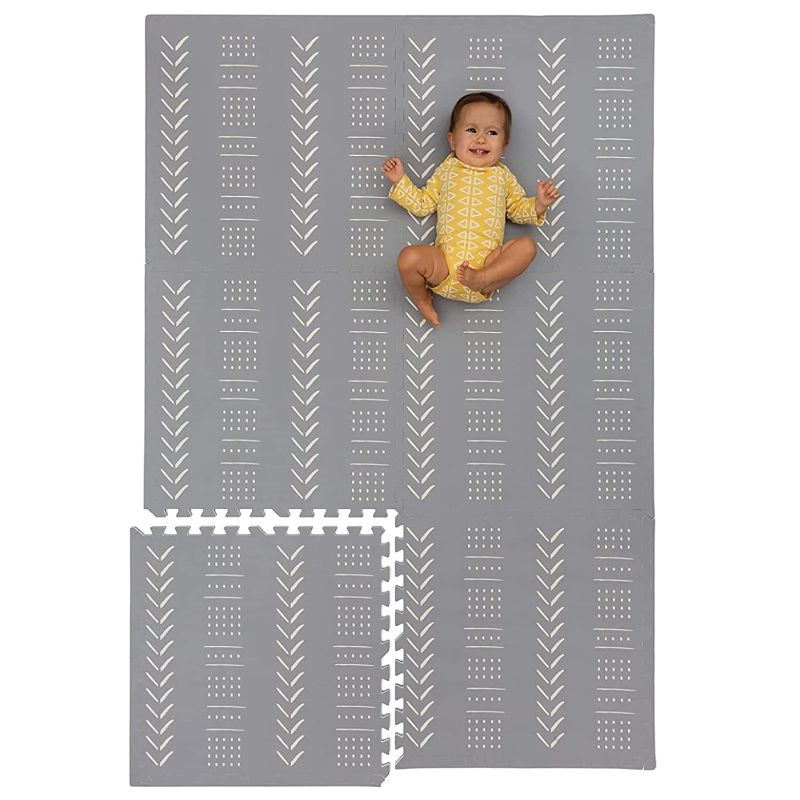 Photo 1 of Childlike Behavior Baby Play Mat - Extra Large, Non-Toxic Foam Play Mat with Soft Interlocking Floor Tiles 72x48 Inches - Baby Floor Mat for Infants, Toddlers and Kids (Mudcloth - Gray)
